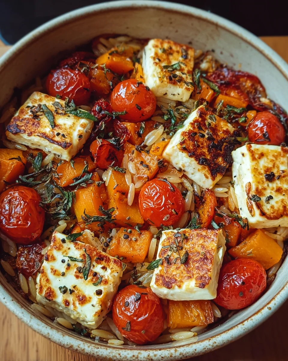 Halloumi Orzo Auflauf mit Kürbis und Kirschtomaten image 2