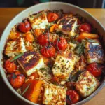 Halloumi Orzo Auflauf mit Kürbis und Kirschtomaten