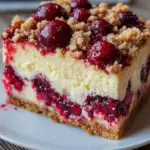 Käsekuchen mit Kirschen und Streuseln
