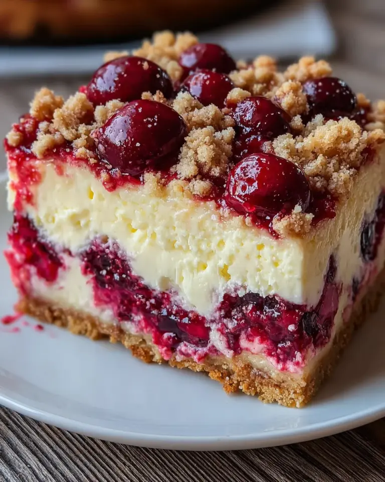 Käsekuchen mit Kirschen und Streuseln