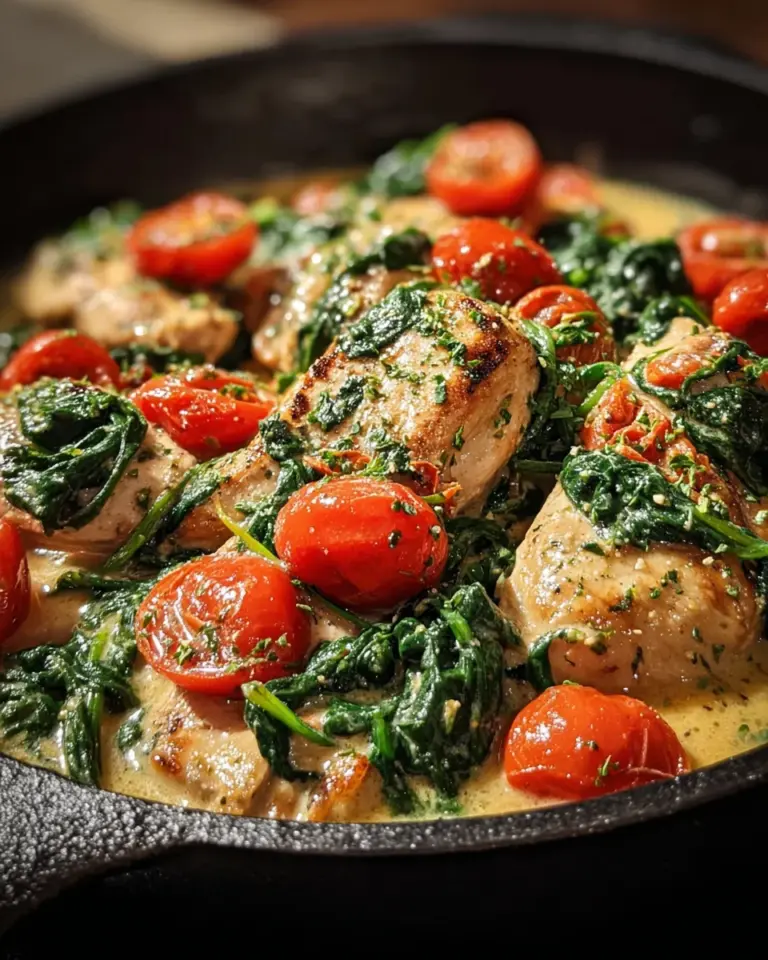 Keto Hähnchen-Spinat-Tomaten-Pfanne