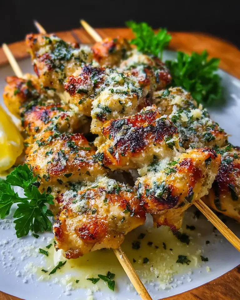 Knoblauch Parmesan Hähnchenspieße einfache Grillidee