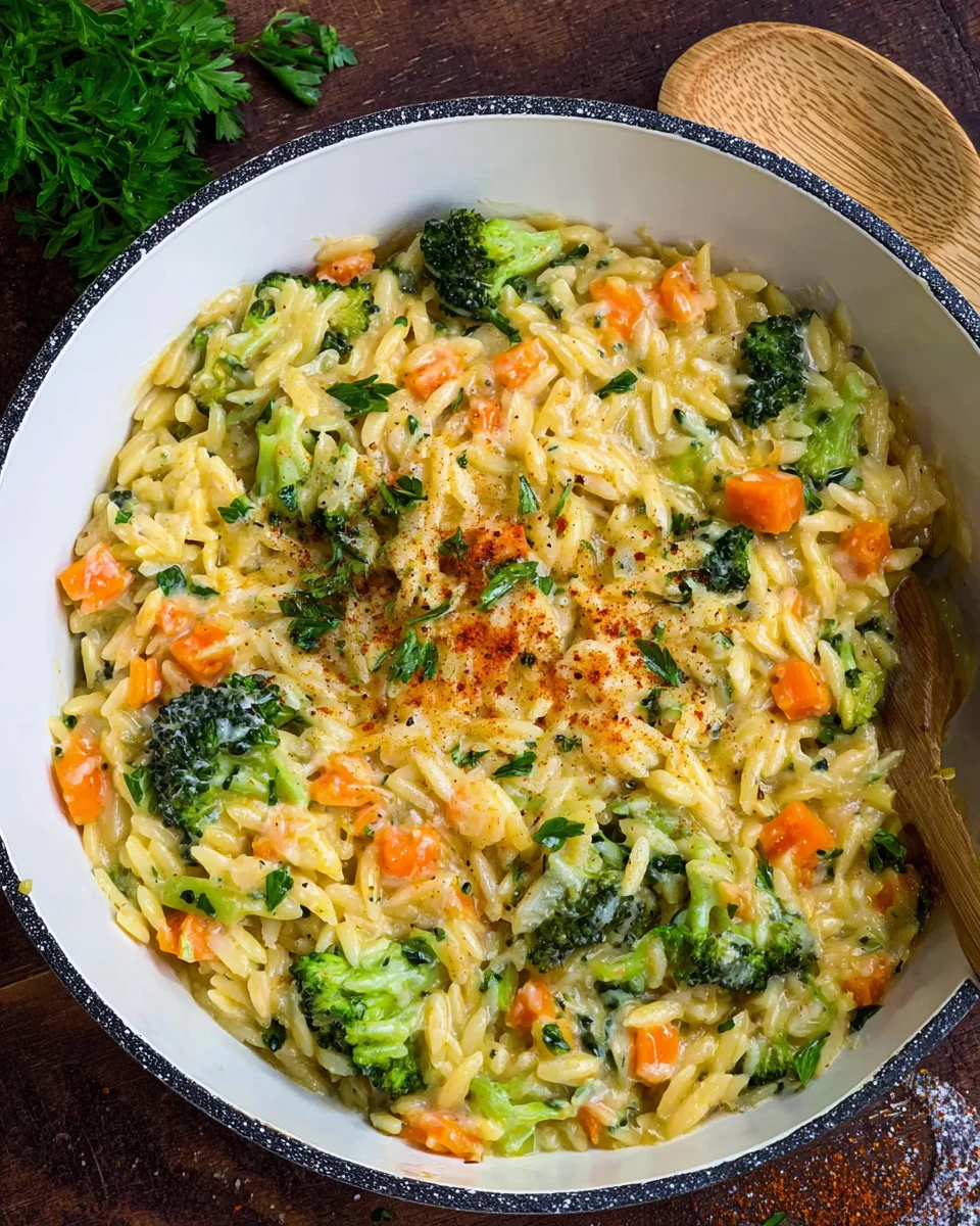 One Pot Orzo-Pasta mit Brokkoli, Möhren und Cheddar image 2