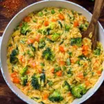 One Pot Orzo-Pasta mit Brokkoli, Möhren und Cheddar