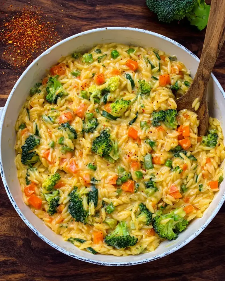 One Pot Orzo-Pasta mit Brokkoli, Möhren und Cheddar