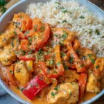 Paprika Sahne Hähnchen mit Reis