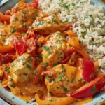 Paprika Sahne Hähnchen mit Reis