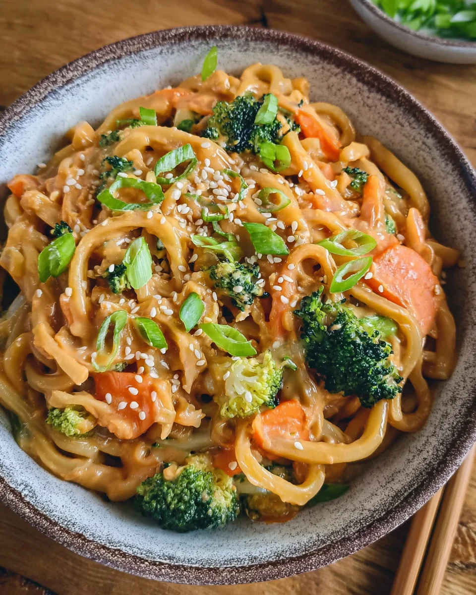 Udon Nudeln mit Erdnusssauce und Gemüse image 2