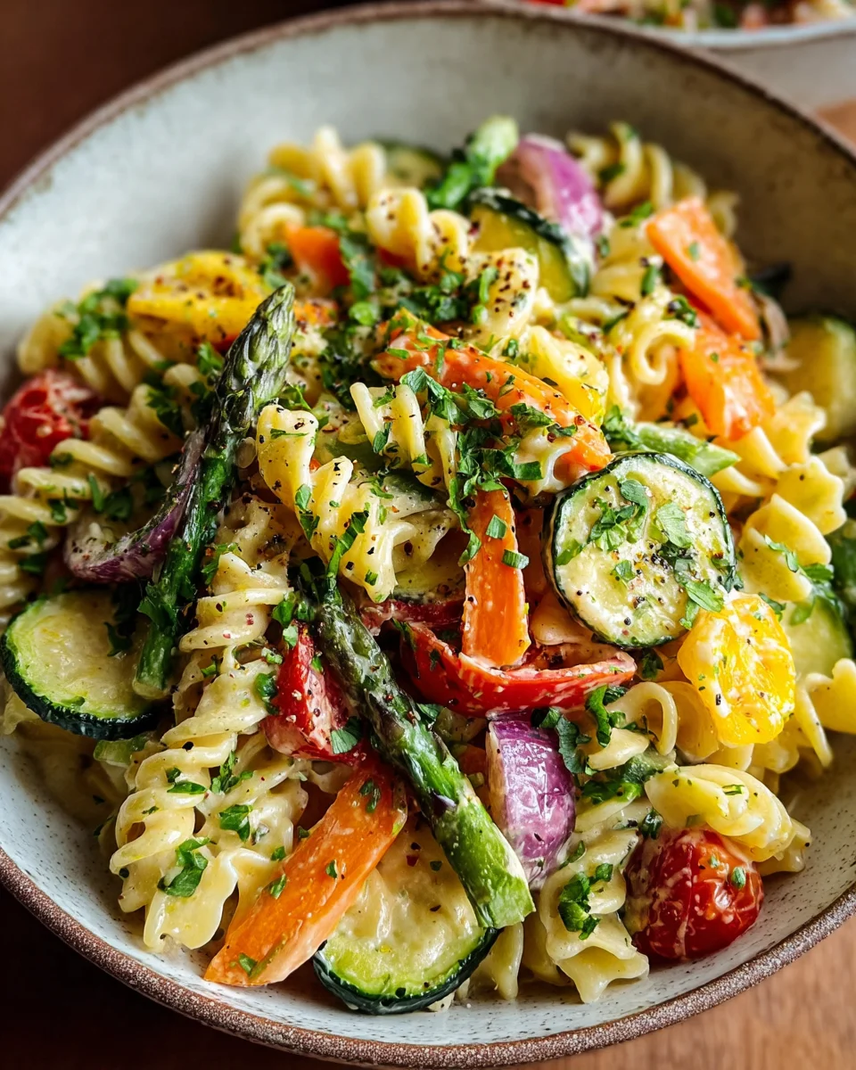 Vegane Pasta Primavera mit cremiger Knoblauch-Cashew-Sauce image 2