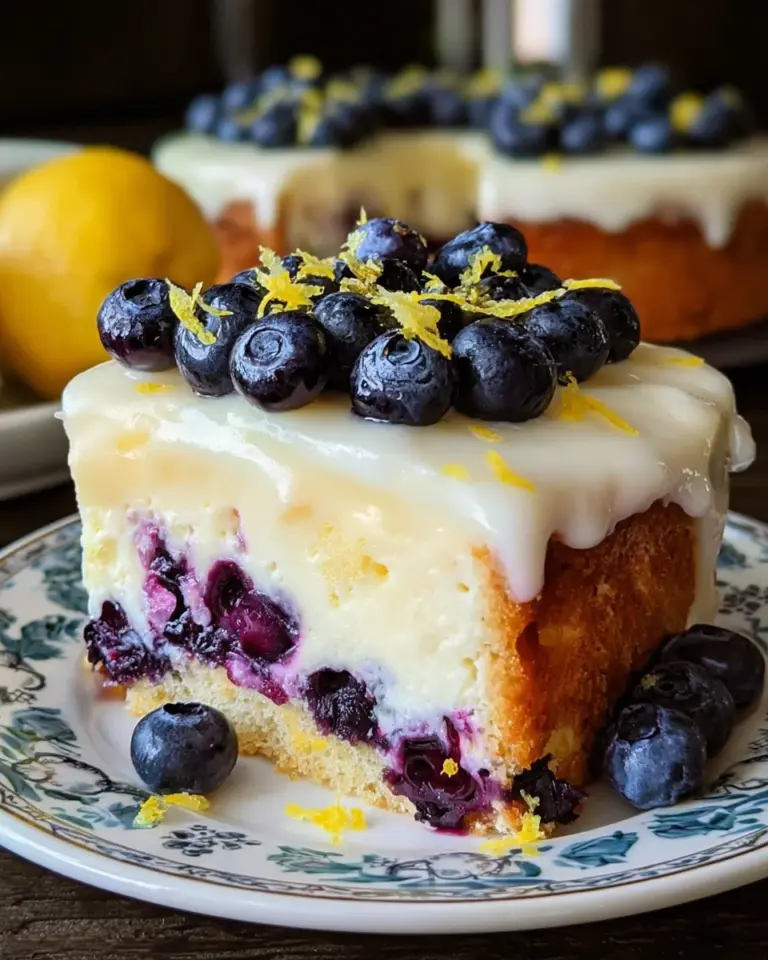 Zitronen-Blaubeer-Kuchen mit Cheesecake-Topping
